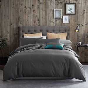 CottonMore 100% Cotton 650tc Soft Sateen Fabric Steel Grey Quilt Cover Set - King