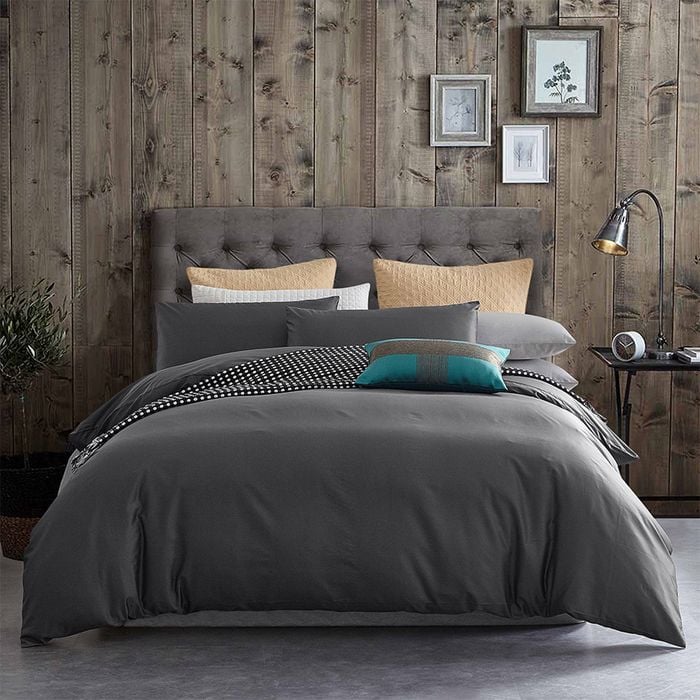 CottonMore 100% Cotton 650tc Soft Sateen Fabric Steel Grey Quilt Cover Set - King