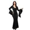 Morticia Addams Deluxe Halloween Costume Adult Black Dress with Trumpet Sleeves, Medium