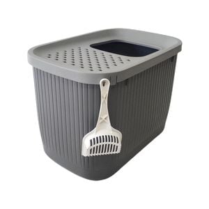Yes4pets Xxl Top Entry Cat Litter Box No Mess Large Enclosed Covered Kitty Tray Grey