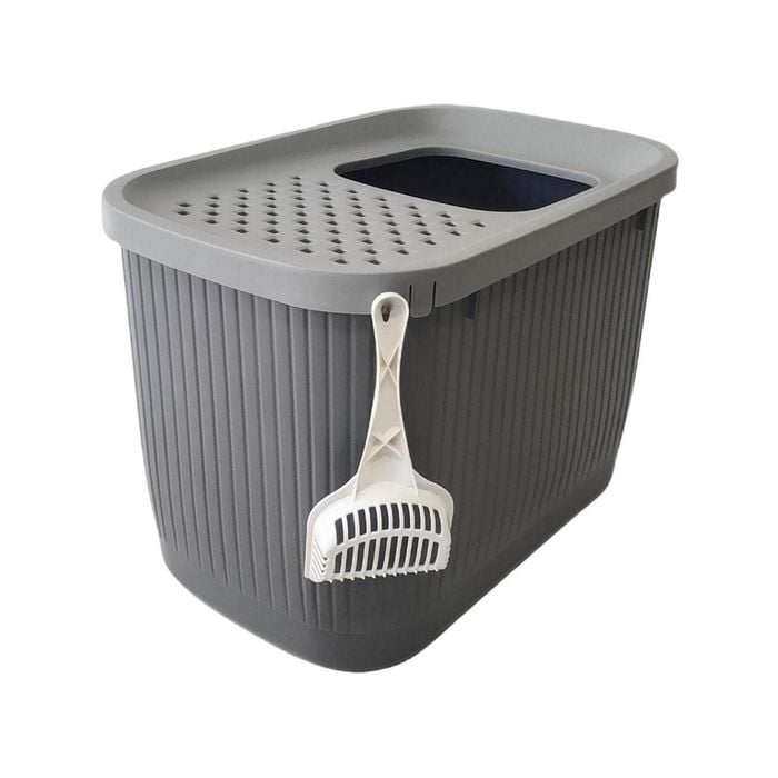 Yes4pets Xxl Top Entry Cat Litter Box No Mess Large Enclosed Covered Kitty Tray Grey