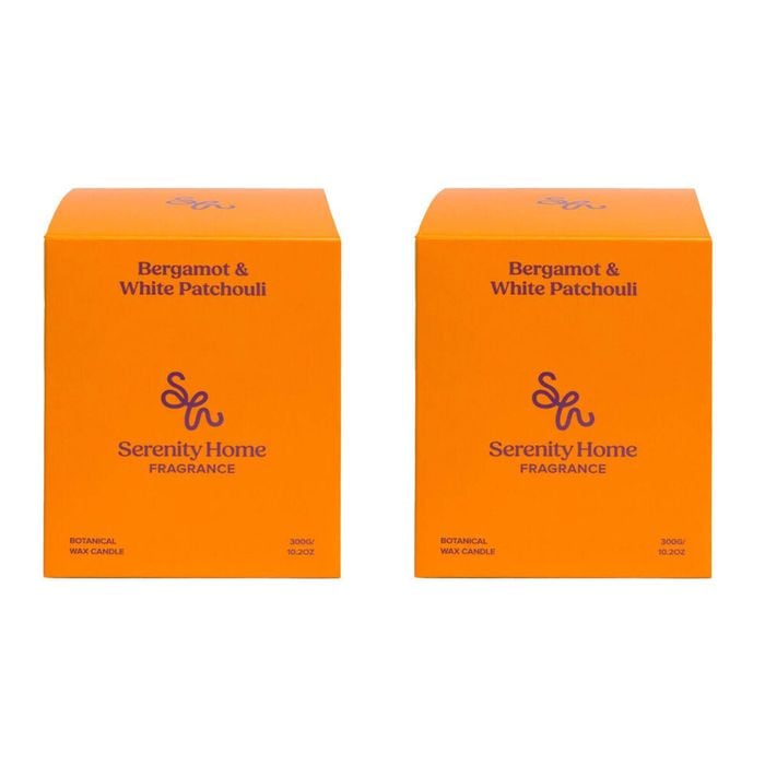 2PK Serenity Bergamot and White Patchouli Scent Home Fragrance Candle Jar 300g