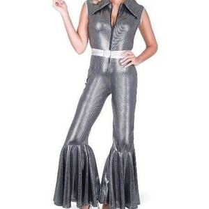 Disco Diva 1970s Sparkly Black Plus Size Womens Costume Jumpsuit - Xlarge