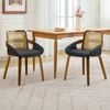 HOMFURN Set of 2 Rattan Back Dining Chairs, Black Faux Leather