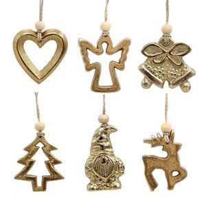 6PK LVD Hanging Brass/Aluminium Christmas Decorations 5-6cm Gold Assorted