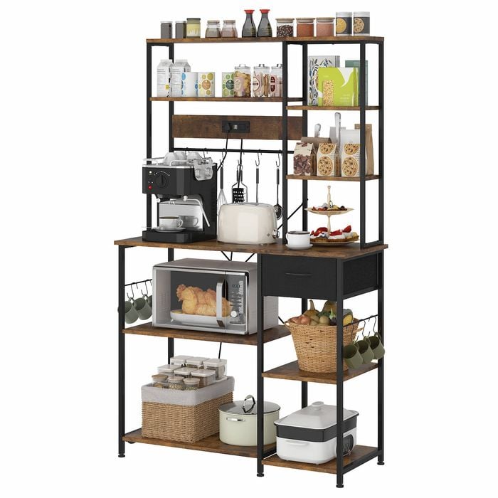 Advwin Large Bakers Rack with Power Outlets 6 Tier Shelves Rustic Brown