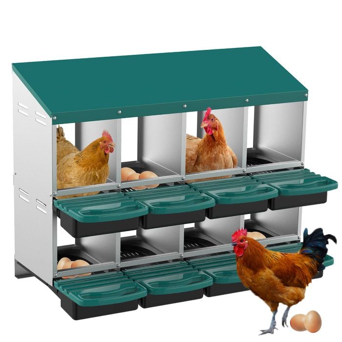 Advwin 8 Holes Chicken Nesting Boxes Metal Chicken Egg Laying Box Egg Collection