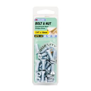 Zenith 1/4" x 18mm Zinc Plated Countersunk Bolt And Nut - 15 Pack