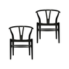Set of 2 - Hans Wegner Replica Wishbone Cord Dining Chair - Black