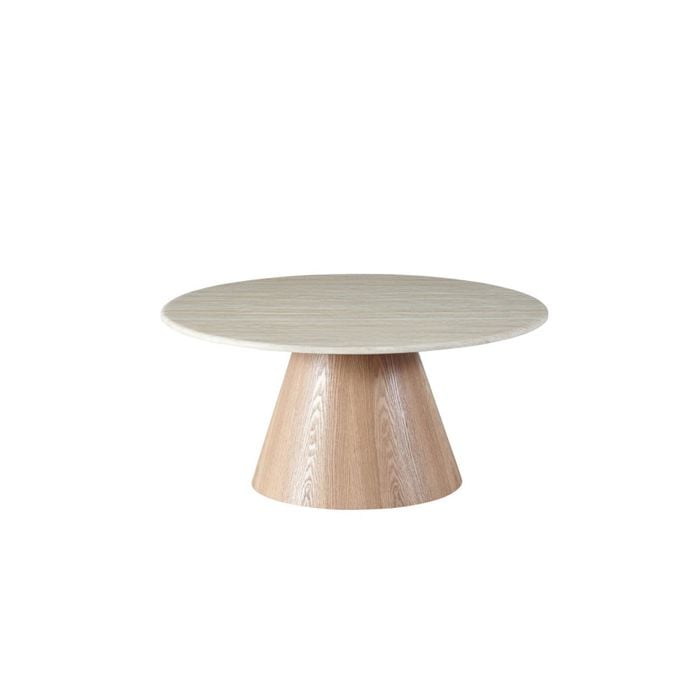 Raimon Furniture Sibley Artificial Marble Round Coffee Tea Table White Travertine