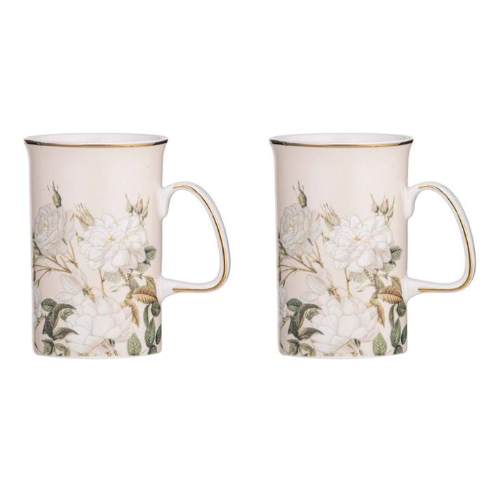 2pk Ashdene Elegant Rose Fine Bone China 11.5cm Coffee Mug - Cream