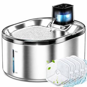 Advwin 4L Pet Water Fountain Stainless Steel+4 Set Replacement Pet Water Fountain Filters