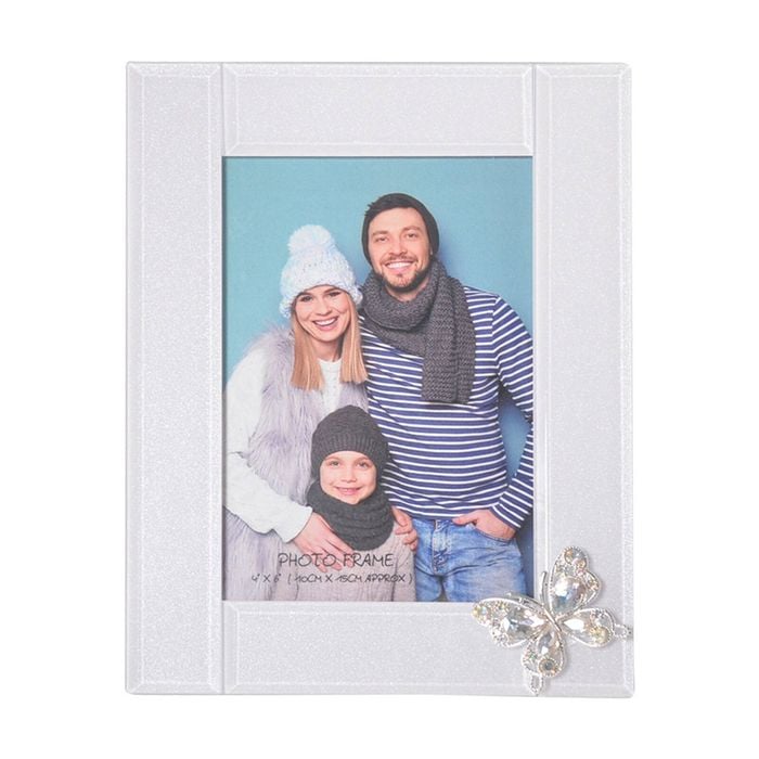 Gibson Gifts Crystal Butterfly Picture Photo Frame 4x6 White Glitter