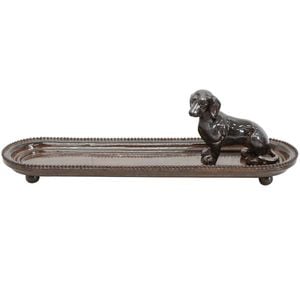 LVD Resin Dachshund Sculpture Trinket Display Tray 24.5x7x7.5cm Brown