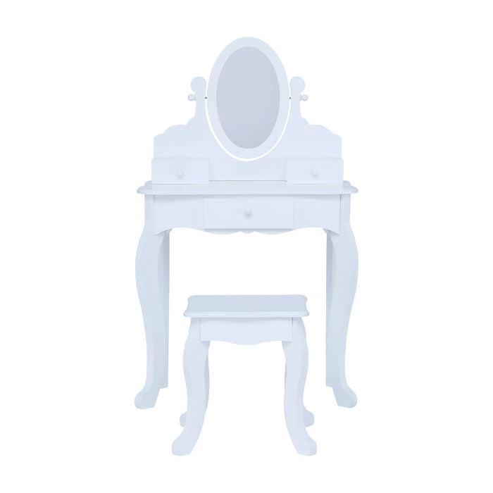 Fantasy Fields Little Princess Rapunzel Kids Vanity Table & Stool with Acrylic Mirror and Storage Drawers, White