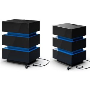 Advwin 2x Bedside Table 3 Drawers With with Charging Station & LED Light Black