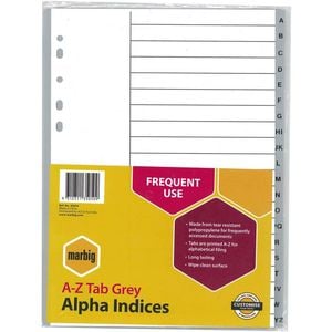 Marbig A-Z Tab Alpha Indices & Dividers (A4) (Grey)