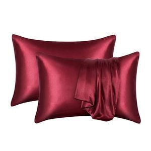 Catzon 2 Pcs Satin Pillowcases with Envelope Closure for Hair and Skin 51X91cm-Wine Red