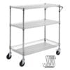 VEVOR Kitchen Utility Cart Silver Wire Rolling 3 Tiers 6 Hooks Steel