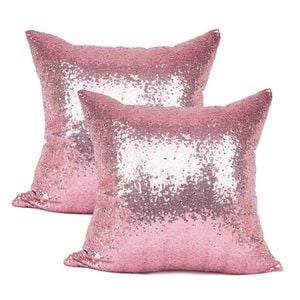 Catzon 2 Pcs Glitzy Sequin Throw Pillow Covers Solid-Pink