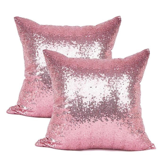 Catzon 2 Pcs Glitzy Sequin Throw Pillow Covers Solid-Pink