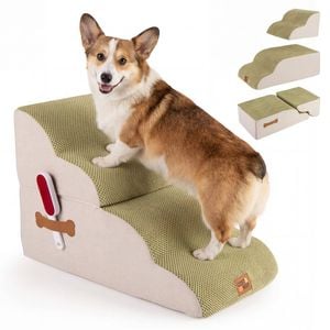 Costway 2-in-1 Pet Ramp 4 Steps Foam Dog Stairs W/lint Roller Green