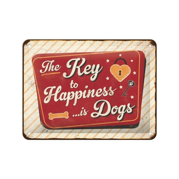 Nostalgic-art 15x20cm Small Wall Hanging Metal Sign Plaque Dogs Key To Happiness