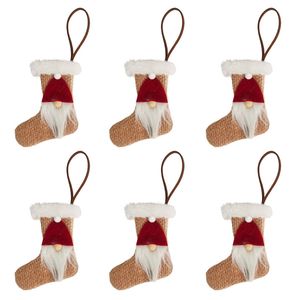 6PK Urban Tomte Santa on Stockings Hanging Decoration 11.5cm Natural Assorted