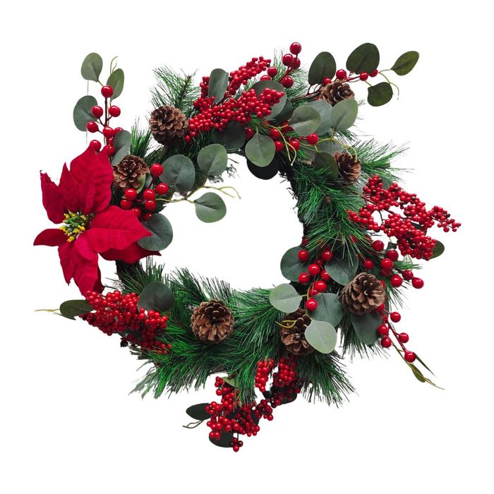 Un-Real 55cm Artificial Christmas Poinsettia Wreath