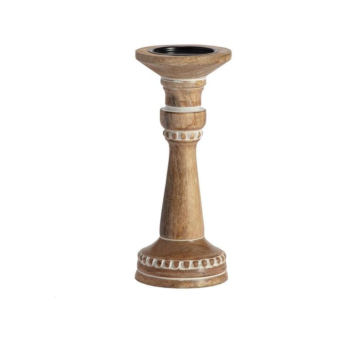 Mango Wood 30 Cm Pillar Candle Holder
