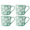 4PK Mikasa 360ml Wax Resist Green Flower Coffee Mug Cup Clay