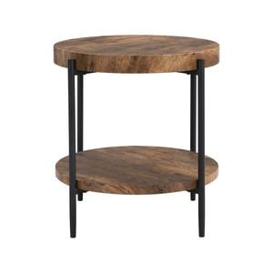 IHOMDEC 2-Tier Wooden Round Side Table - Rustic Dark Brown