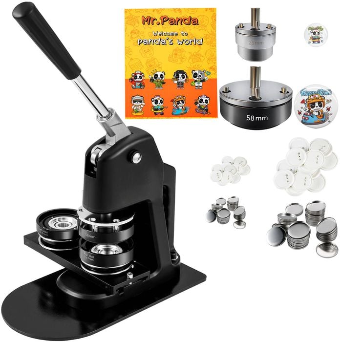 VEVOR 58mm+25mm Button Maker Machine Black Badge Punch Press Kit with 500pcs Parts