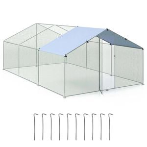 Costway 3.1x5.1x1.9M Walk-in Chicken Coops w/All-weather Protection Canopy Poultry Cage