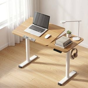 Homfurn Electric Standing Desk – Height Adjustable Sit Stand Desk With Tilting Top, 50kg Capacity, Oak