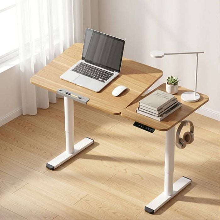 Homfurn Electric Standing Desk – Height Adjustable Sit Stand Desk With Tilting Top, 50kg Capacity, Oak