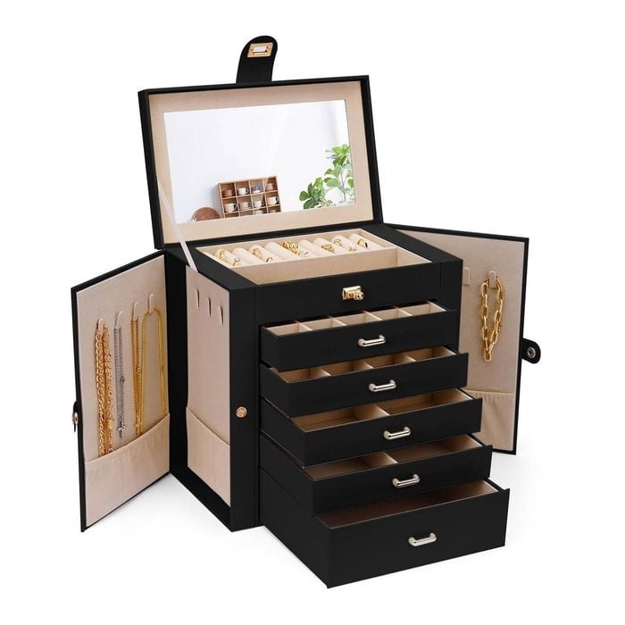 CARLA HOME 6-Layer Large Jewelry Box for Women withDrawers, Mirror