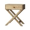 Oikiture Bedside Table Cross Design Drawer Side Table Natural