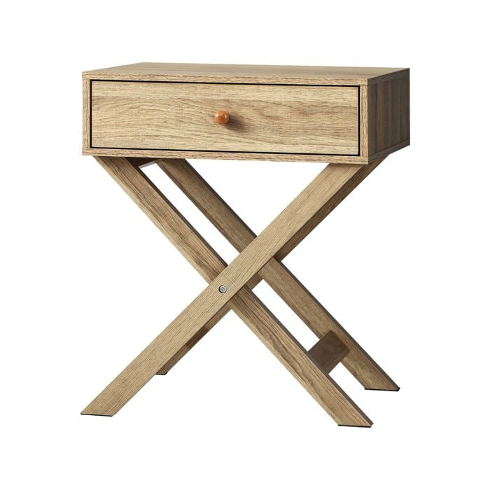 Oikiture Bedside Table Cross Design Drawer Side Table Natural