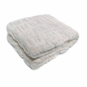 Harper Soft Ruched Pattern Faux Fur Throw Rug 127 x 152 cm Ivory