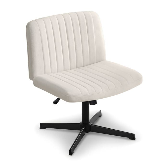 Artiss Criss Cross Legged Office Chair Fabric Armless Swivel for Home Office Vanity Beige