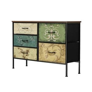 Oikiture 5 Chest Of Drawers Fabric Storage Cabinet Retro Lowboy Organizer