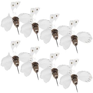 8PK Urban Flying Hummingbirds Clip Decoration 12cm White/Champagne