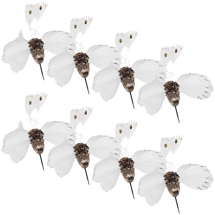 8PK Urban Flying Hummingbirds Clip Decoration 12cm White/Champagne