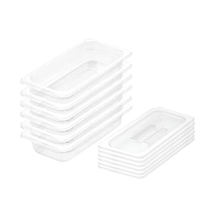 SOGA 1/3 GN Polycarbonate Food Pan 100mm Clear 6 Pack with Lids