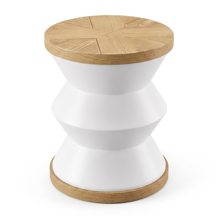 Nordhavn Concrete Accent Side Table, Geometric Garden Round End Table | 43cm