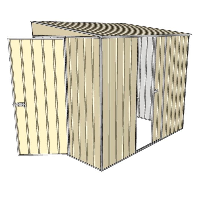 Build-a-Shed 1.5 x 2.3 x 2m Narrow Single Hinged Door Skillion Shed with Single Sliding Doors - Cream