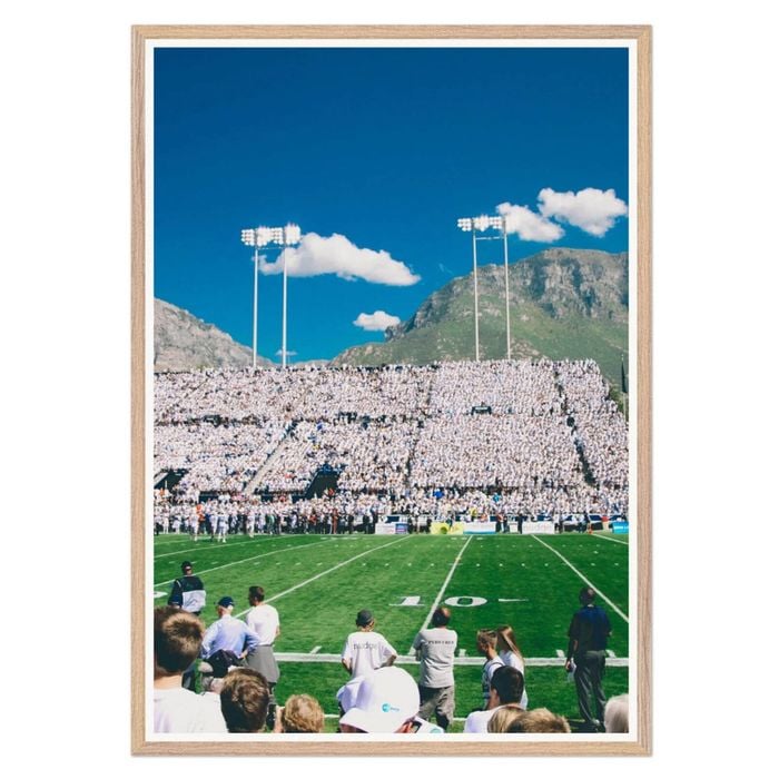 Galrie Stunning Football Stadium Art Print with Majestic Mountain View, Wood Frame, A0 84 x 119cm (33 x 47inch)