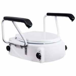 Adjustable Raised Toilet Seat With Armrests - 50-150mm Height Fits Aussie Toilets