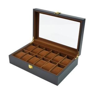 Catzon Watch Display Box For Men Wooden Jewellery Storage Case With Glass Top-12slot